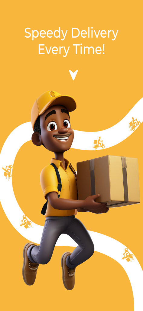 A smiling delivery rider carrying a package for Changu Food