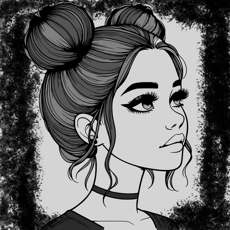 realistic girl with buns on the top of her head