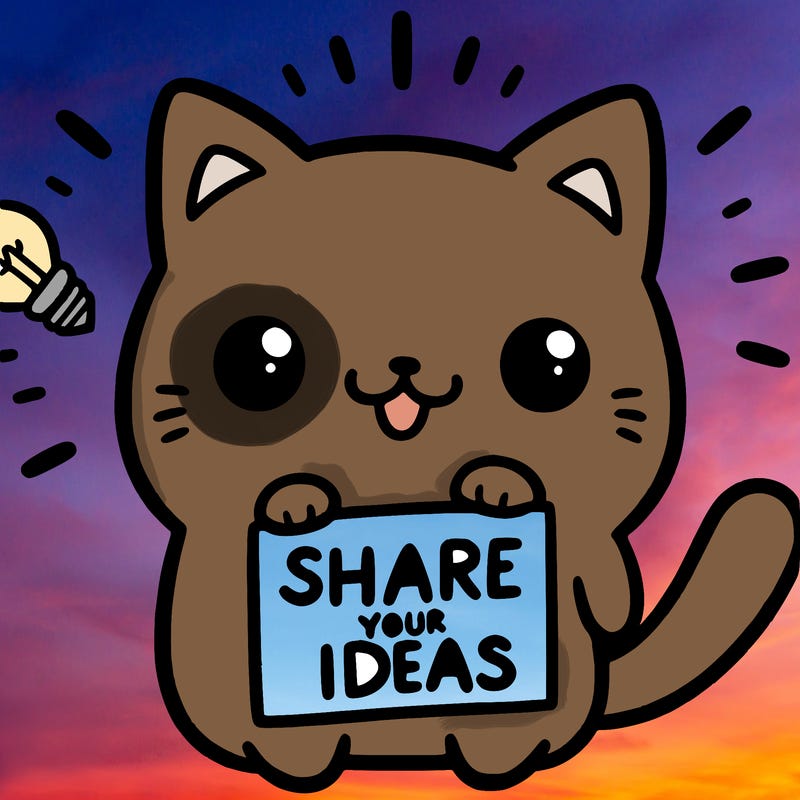 a cute cat saying share your ideas