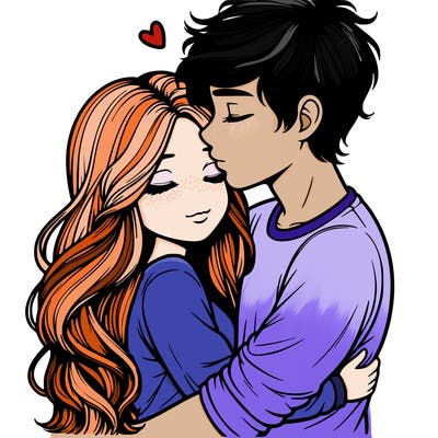 a realistic couple boy and girl hugging and kissing