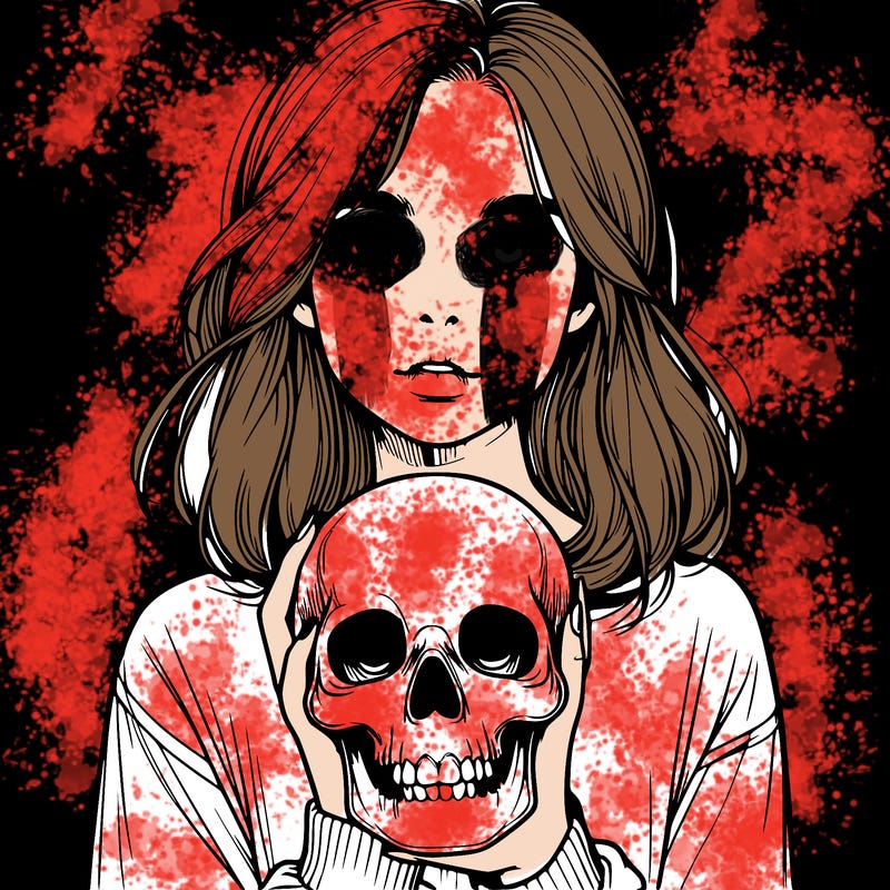 realistic girl holding a skull