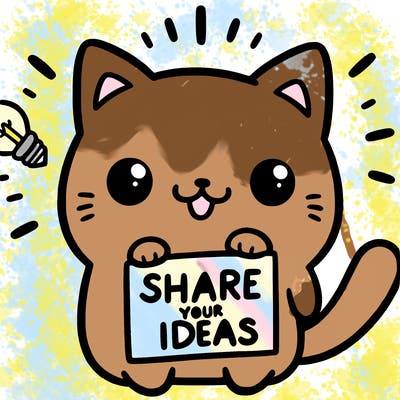 a cute cat saying share your ideas