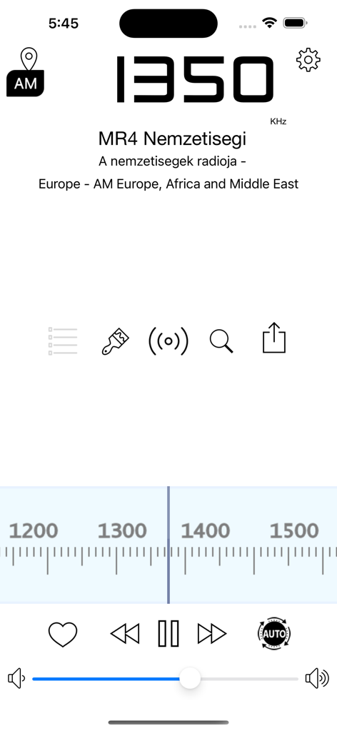 Analog Radio - Mobile app interface of Analog Radio with a vintage tuning dial and AM frequency display
