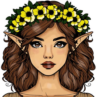 realistic female elf with flower crown