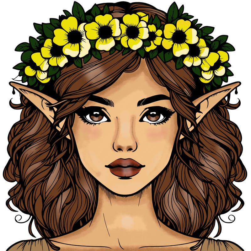 realistic female elf with flower crown