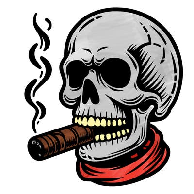 a skull with a cigar