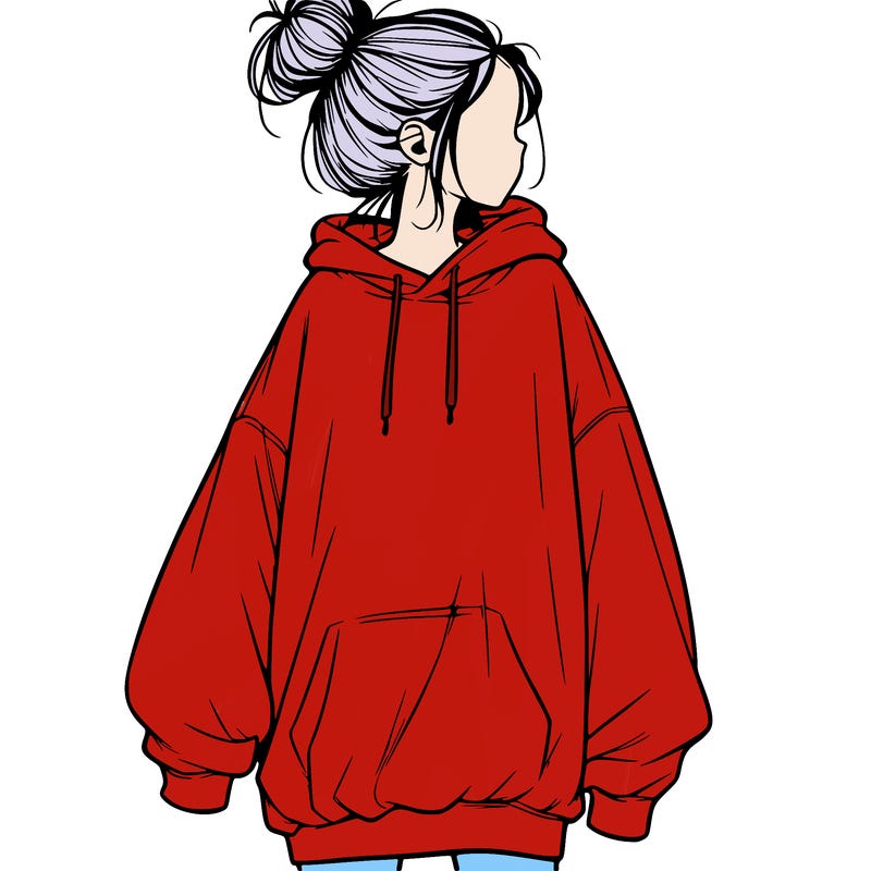 realistic girl with a oversized sweatshirt on and a bun