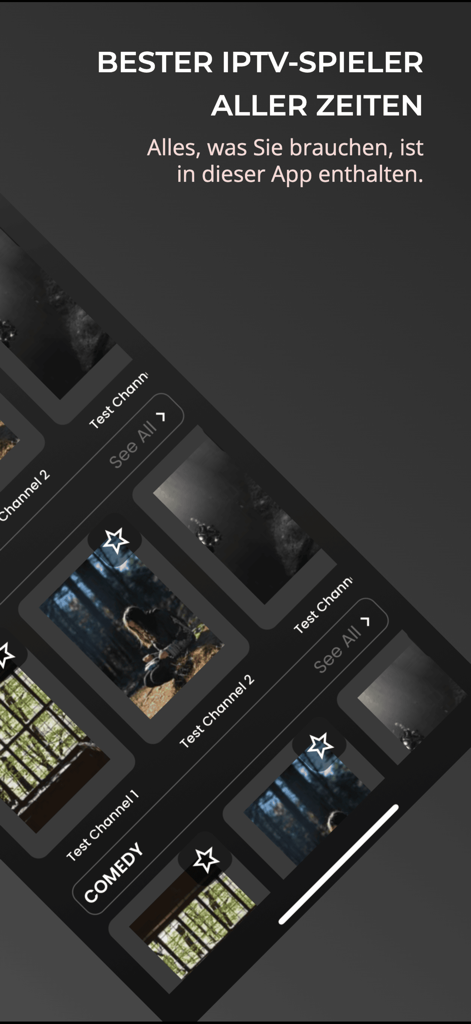 Interfaz de usuario de la aplicación Net ipTV Pro mostrando categorías organizadas de películas y canales de TV en vivo.
