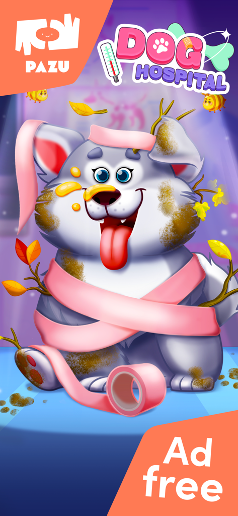 Pet Hospital Kids Doctor Games - Messy husky puppy tangled in pink toilet paper in the Pet Hospital game