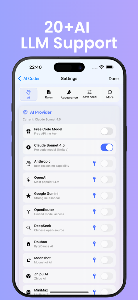 Kilo Code - Tela de configurações do Kilo Code exibindo vários provedores de LLM de IA como Claude, OpenAI e Google Gemini.