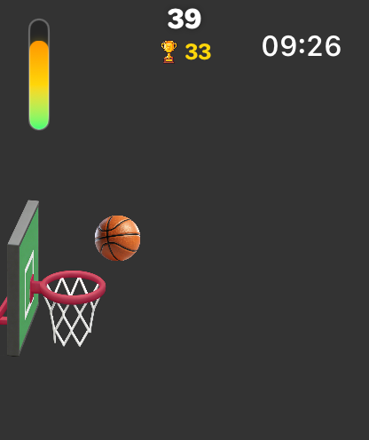 Hoop Dunk: Watch Basketball 3D - Gameplay screenshot of Hoop Dunk 3D showing a basketball shooting into a hoop on an Apple Watch screen