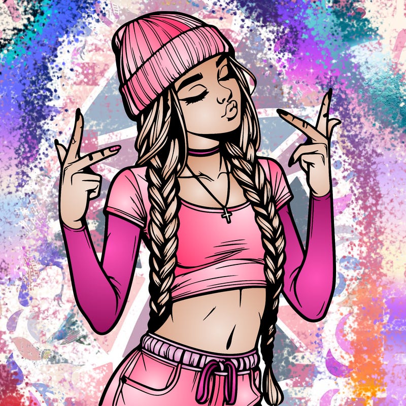 realistic teenage girl with braids and a beanie and crop top doing 🫶🏼