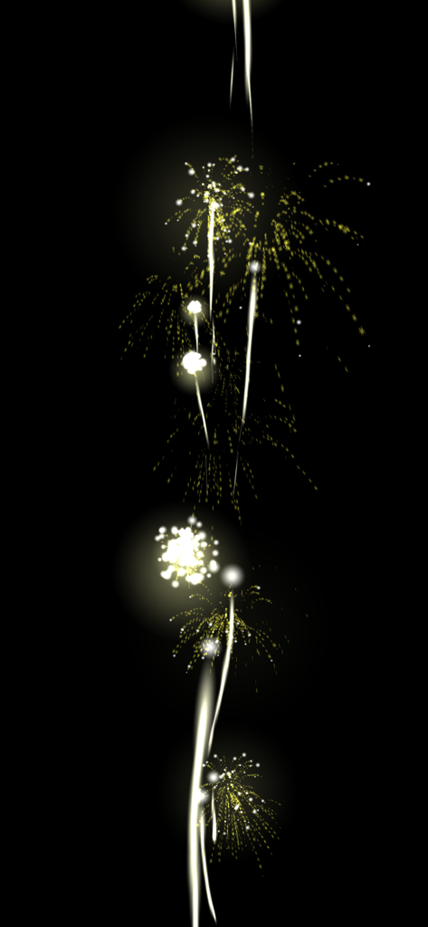 Golden virtual fireworks exploding on a black screen