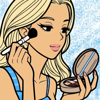 little girl putting on makeup