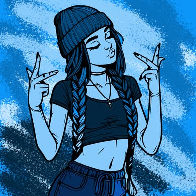 realistic teenage girl with braids and a beanie and crop top doing 🫶🏼