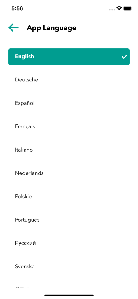 KUDO Live - Language selection screen in KUDO Live app with multiple language options like English, German, and Spanish