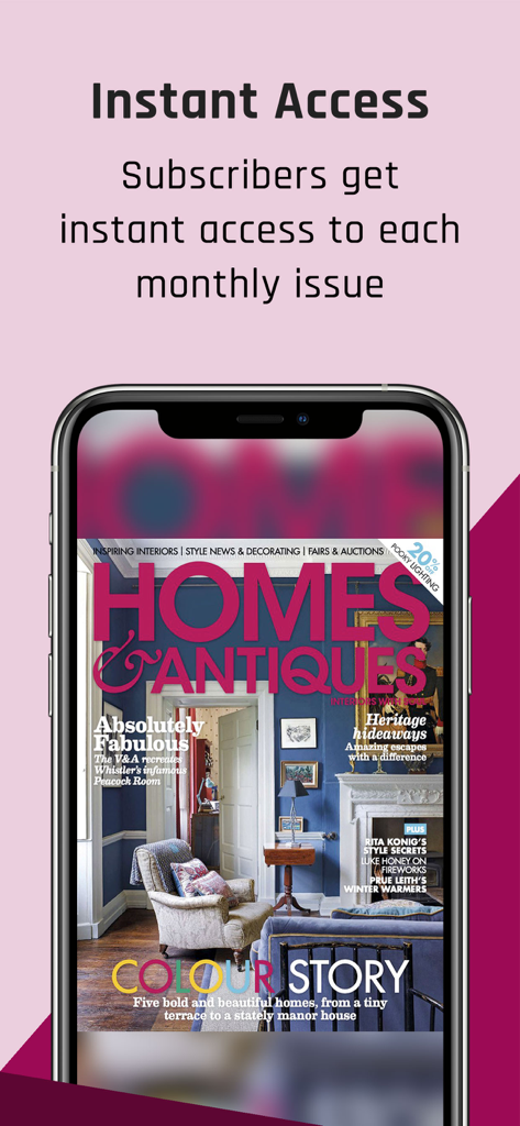 Homes & Antiques Magazine - Homes & Antiques Magazine app showing digital issue cover on a smartphone