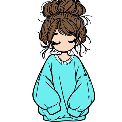 girl with baggy sweatshirt and messy bun