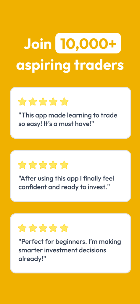MunYun - Learn to Trade - Positive user reviews and five-star testimonials from beginners using the MunYun trading education app.