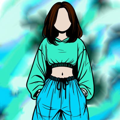 realistic girl faceless with baggy pants and a crop top