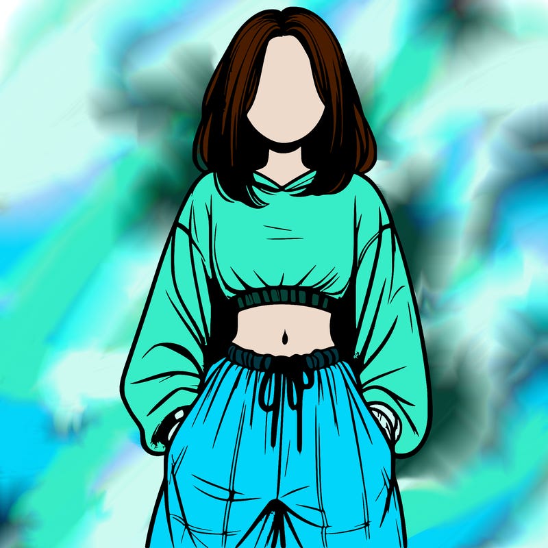 realistic girl faceless with baggy pants and a crop top