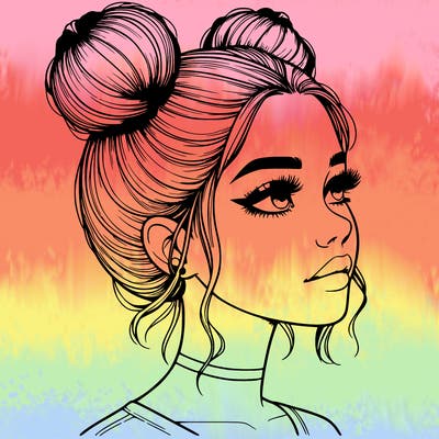 realistic girl with buns on the top of her head