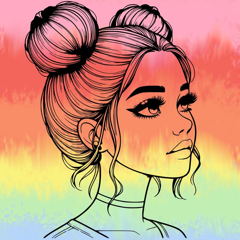 realistic girl with buns on the top of her head