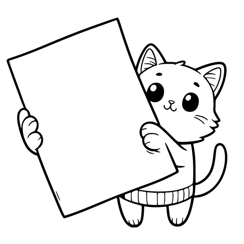 blank piece of paper held by a kitten