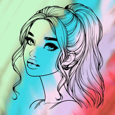 realistic girl with a ponytail on her hair and lips