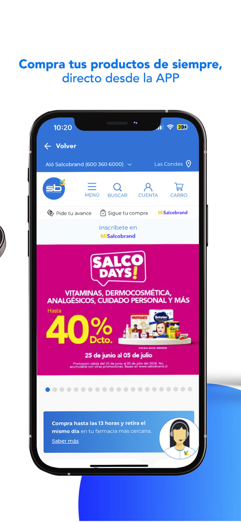Salcobrand - Salcobrand Mobile App Startbildschirm mit einem Werbebanner für Salco Days und Apotheken-Einkaufsfunktionen
