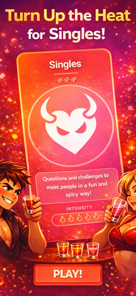 Schermata dell'app MACAJAY che mostra la modalità mazzo Single con sfide piccanti e un alto punteggio di intensità fiamma