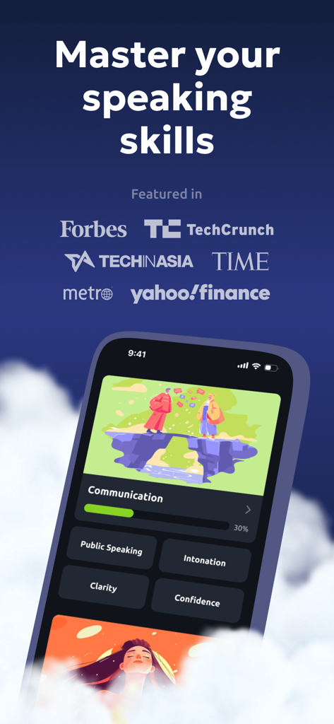 Vocal Image: AI Speaking Coach - Vocal Image App-Oberfläche zum Meistern von Sprechfähigkeiten mit Modulen für öffentliche Rede, Intonation und Klarheit
