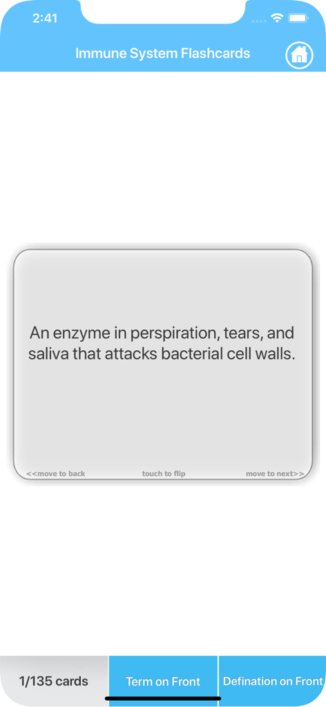 Learn Immune System - Digital flashcard from the Learn Immune System app displaying a medical definition
