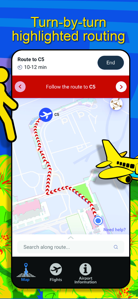 HNL Airport - HNL Airport app terminal navigation map with turn by turn routing
