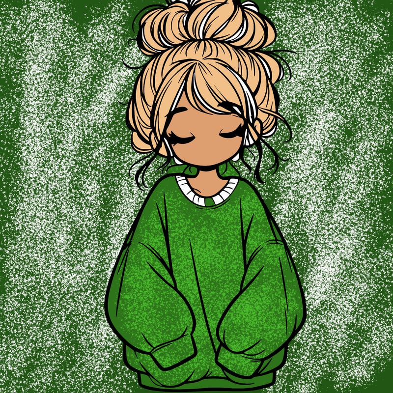 girl with baggy sweatshirt and messy bun