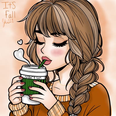 realistic girl drinking coffee