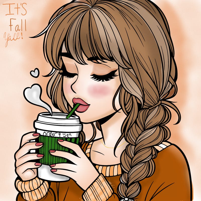 realistic girl drinking coffee