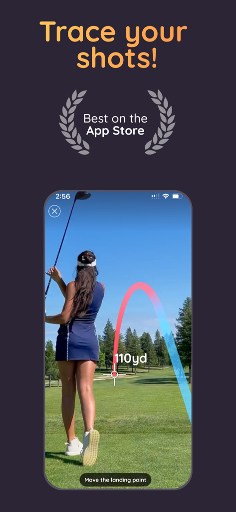 Ace Trace - Shot Tracker - A female golfer using the Ace Trace app to visualize a 110 yard shot trajectory with a colorful line