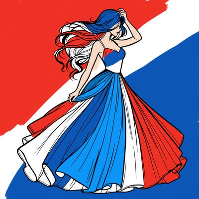 realistic woman with dress flowing in the wind