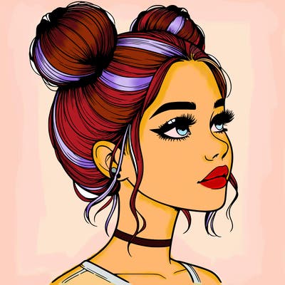 realistic girl with buns on the top of her head