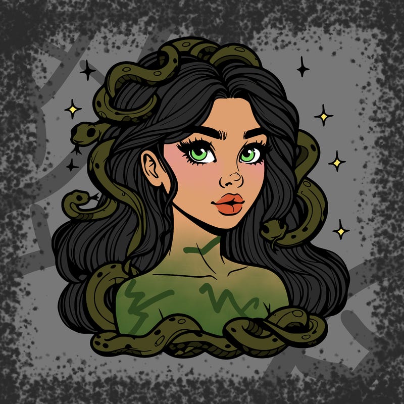 realistic girl with snakes as hair