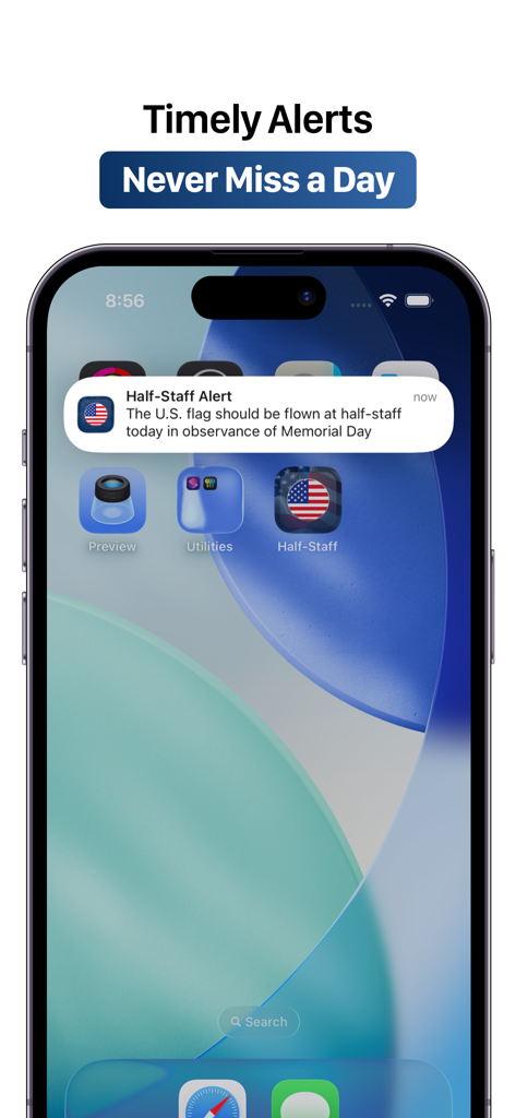 Half-Staff Flag Alerts - iPhone notification showing a half-staff flag alert for Memorial Day