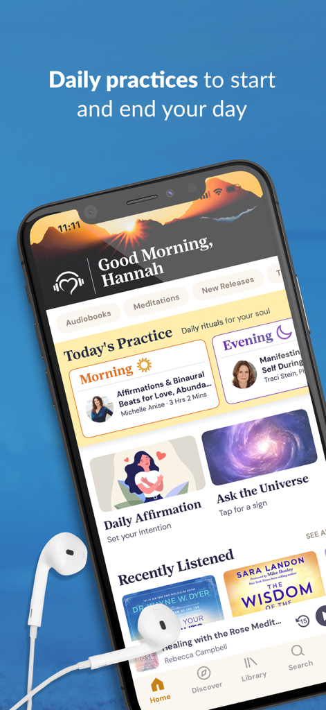 Empower You: Unlimited Audio - Empower You app home screen featuring personalized daily morning and evening wellness practices.
