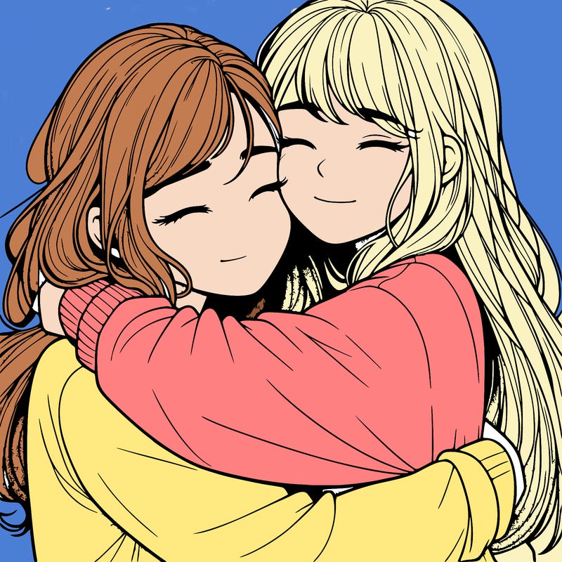 realistic two girls hugging