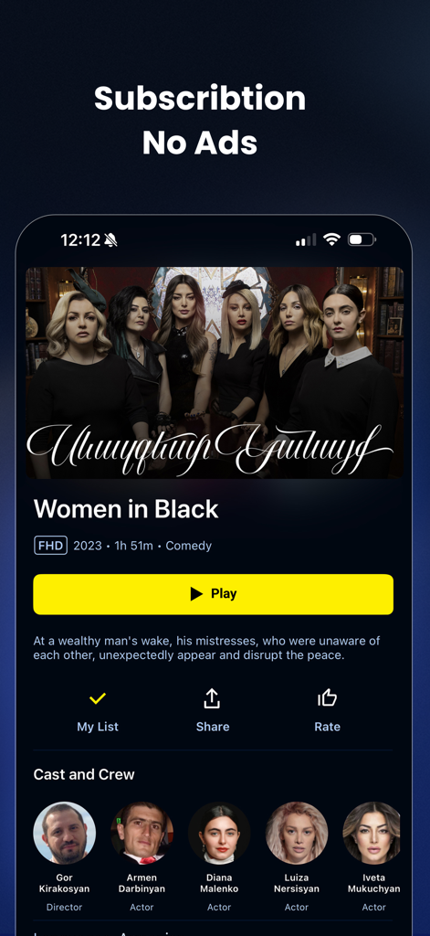 Kinodaran - Kinodaran app mobile interface displaying Armenian movie details and cast members