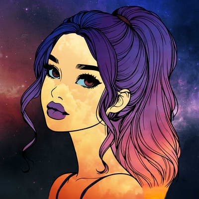 realistic girl with a ponytail on her hair and lips