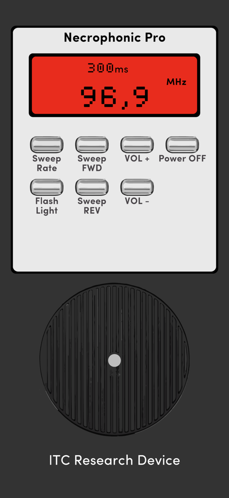 Necrophonic Pro - Necrophonic Pro app interface showing the frequency sweep display and control buttons for paranormal investigation