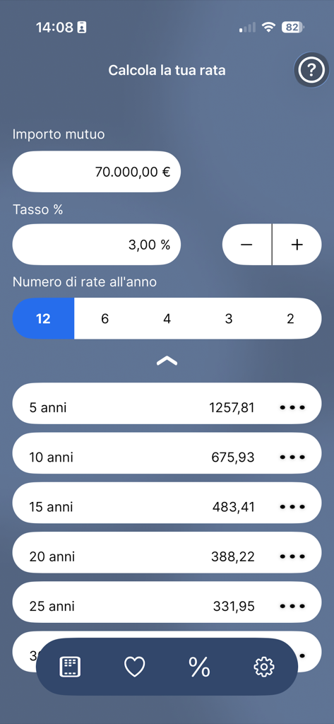 Easy Mortgage - Easy Mortgage app interface showing monthly payment estimates for various loan terms