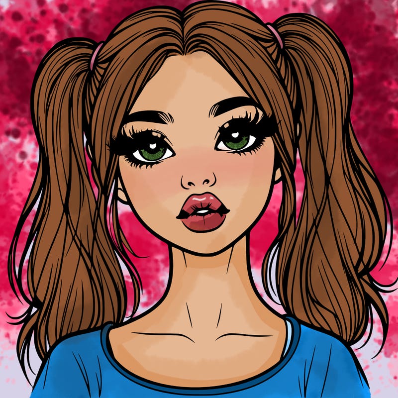 realistic girl with ponytails and lips