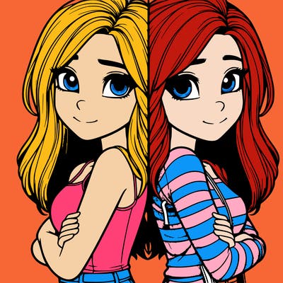 realistic girl split into two